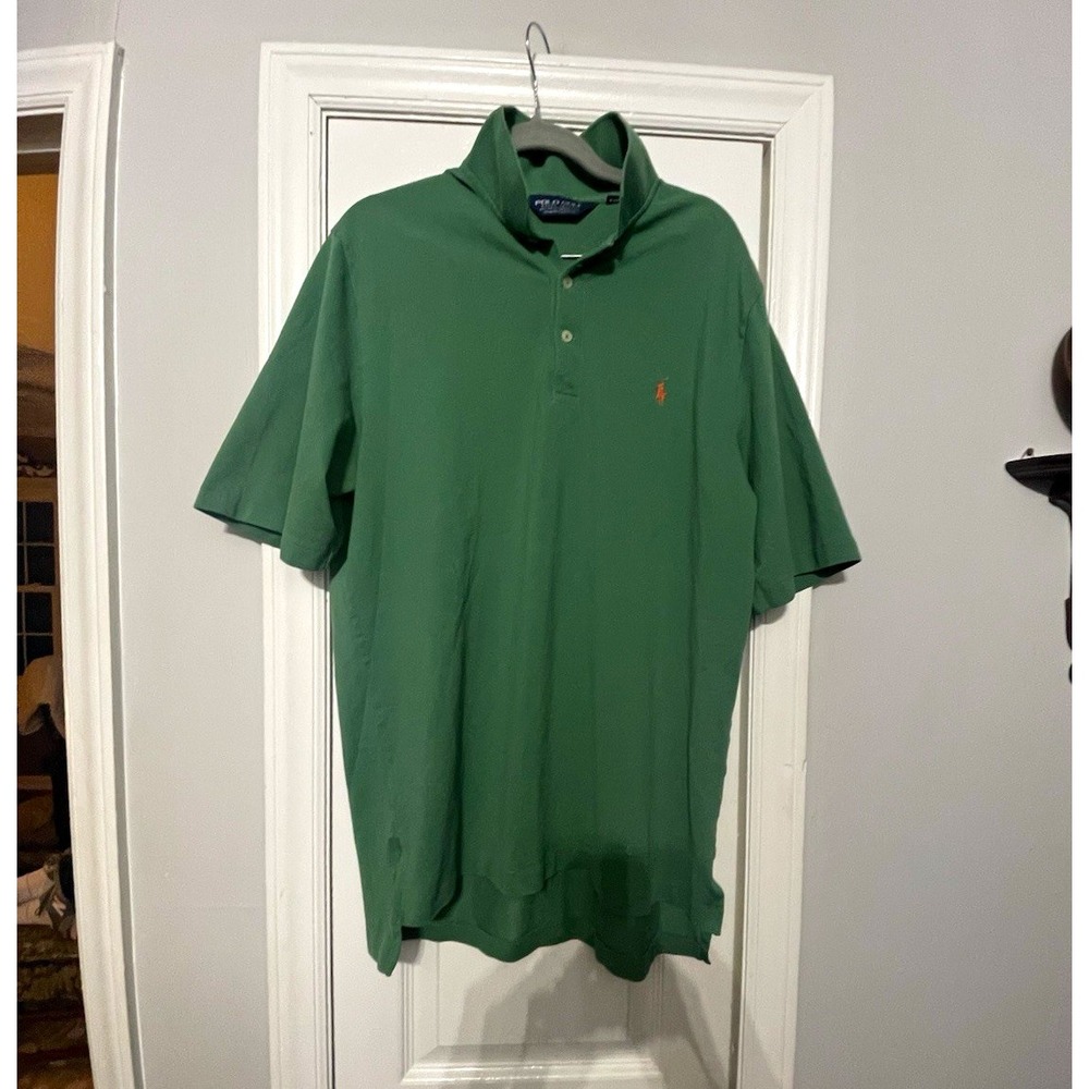 Polo Golf Ralph Lauren Men's L Regular Green Solid Knit Button Polo Logo